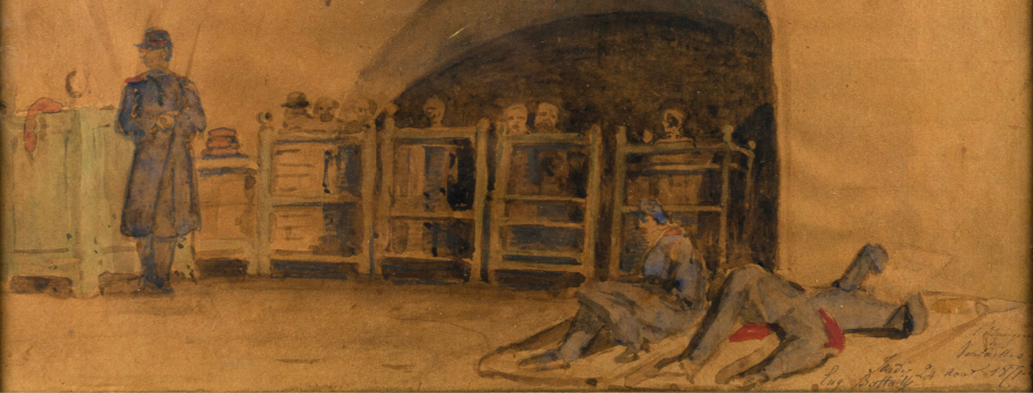 BATTAILLE Eugène (1817-1882), « Communards à l’Orangerie de Versailles, août 1871 », gouache, 1871, inv. 121. Ville de Versailles, musée Lambinet