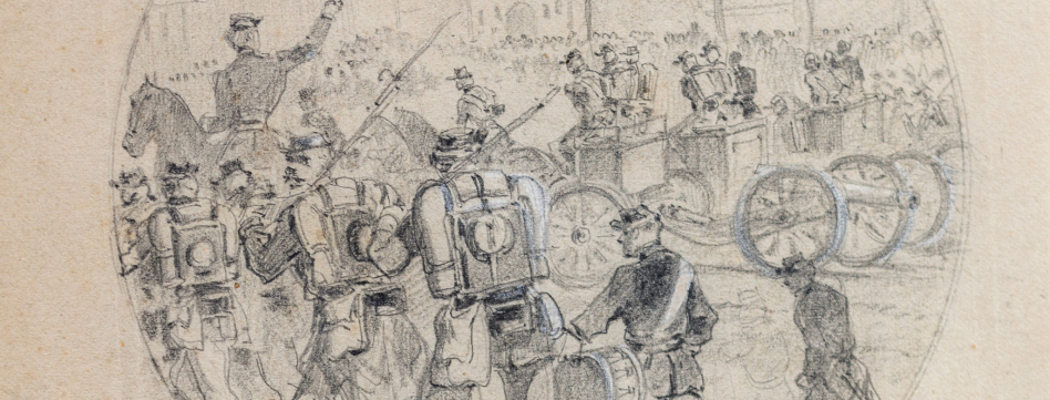 VERNIER Charles (1813-1892), « 21 mai 1871, les troupes pénètrent dans Paris », crayon noir, 1871, inv. 87.4.6. Ville de Versailles, musée Lambinet