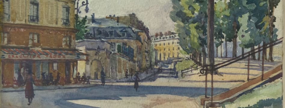 Pierre HUVELLIEZ (1891-1959), "Versailles, avenue de Sceaux, rue de la Chancellerie", aquarelle sur papier, 1939, don de Madame Huvelliez, 1973, inv. 2741. Ville de Versailles, musée Lambinet